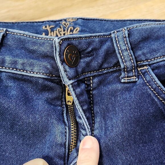 🧚♂️Justice Blue Denim Cuffed Bermuda Jean Shorts 14 Plus - Picture 3 of 8